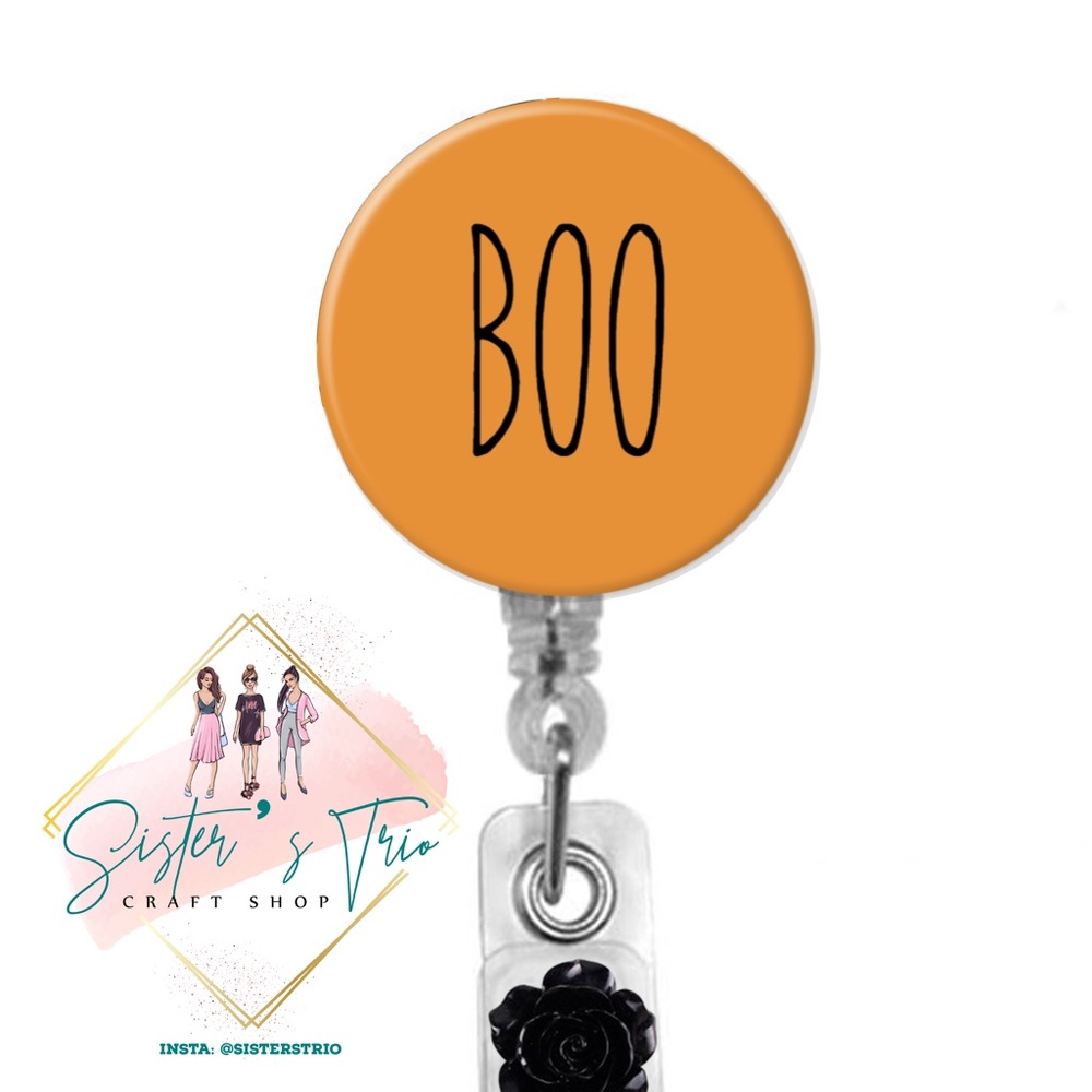 Boo Halloween Rae Dunn Retractable Badge Holder